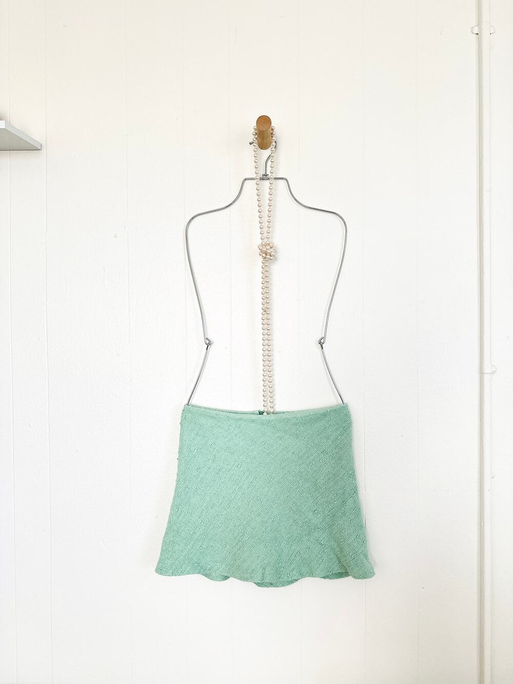 Zara Mint Green Tweed Boucle Mini Skirt High Waisted Preppy Sample Deadstock S